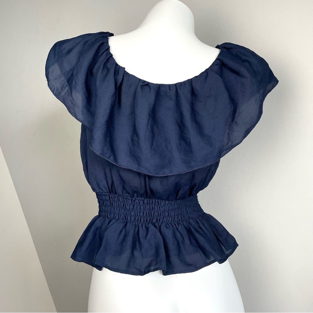 Navy Ruffles Shirred Blouse - Picture 3 of 5